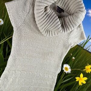Take Out Sweater Dress Women M Knit Short Sleeve Cowl Neck Beige Cable‎ Knit